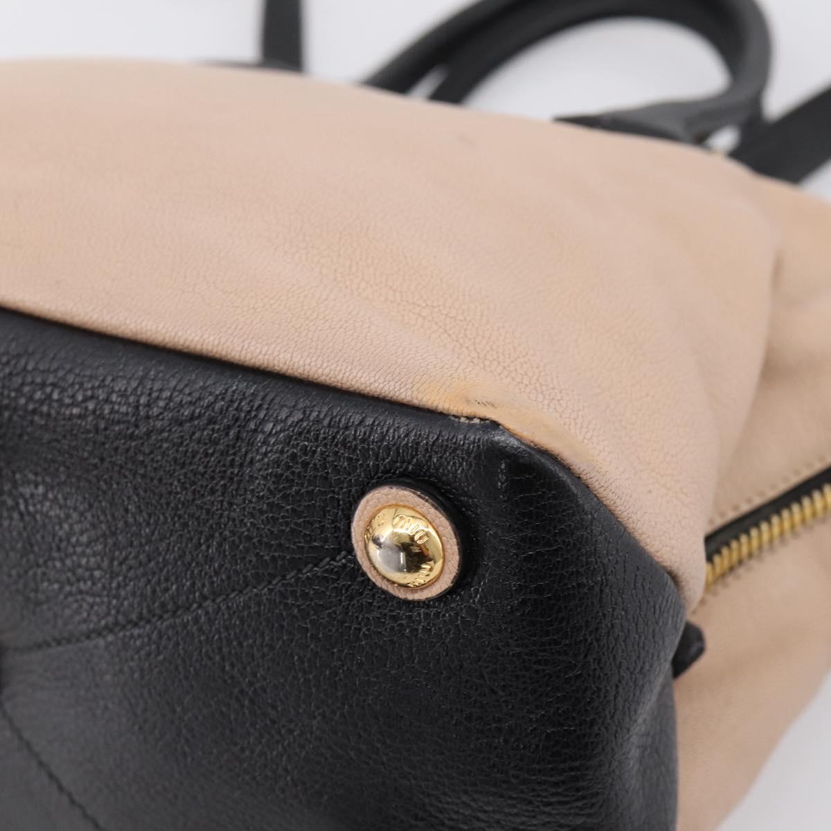 Miu Miu Hand Bag Leather 2way Beige Gold Tone Auth bs37100