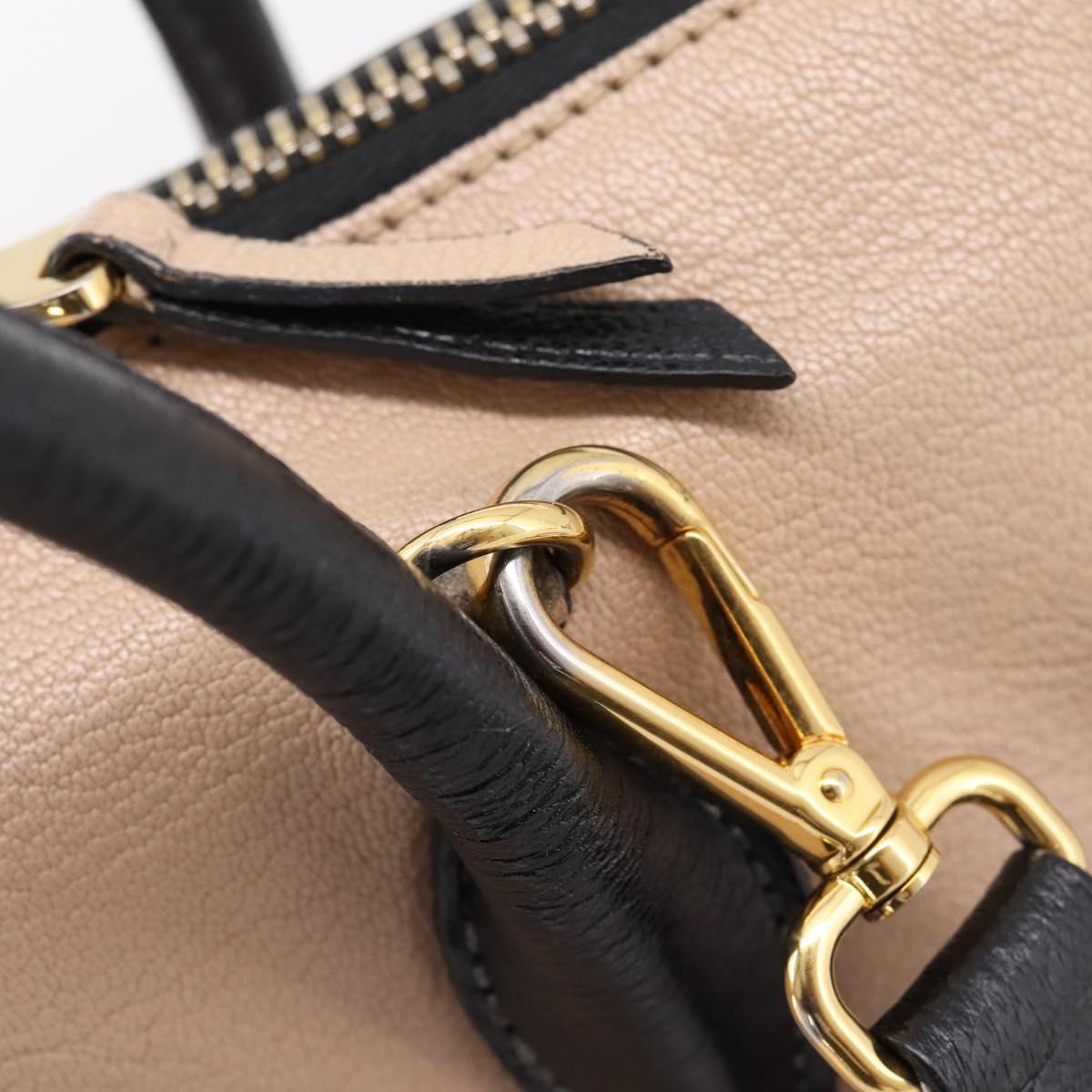 Miu Miu Hand Bag Leather 2way Beige Gold Tone Auth bs37100