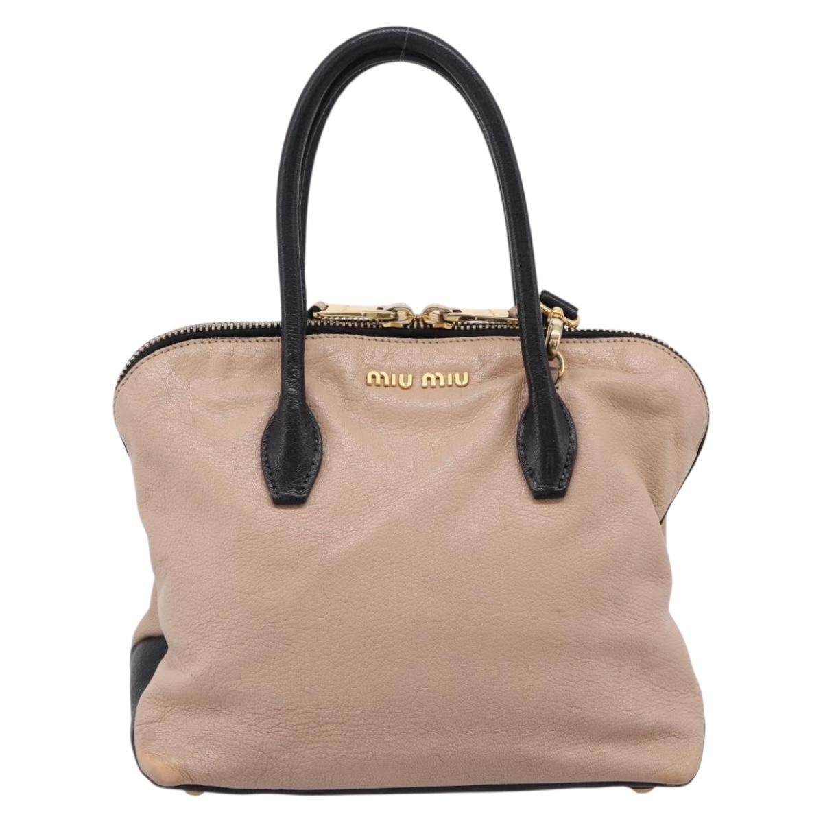 Miu Miu Hand Bag Leather 2way Beige Gold Tone Auth bs37100