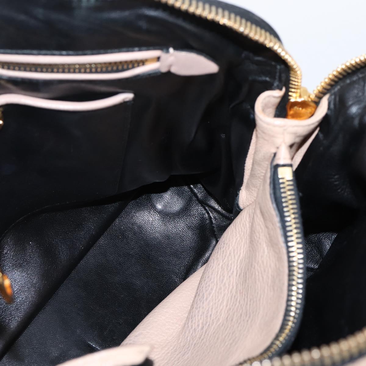 Miu Miu Hand Bag Leather 2way Beige Gold Tone Auth bs37100