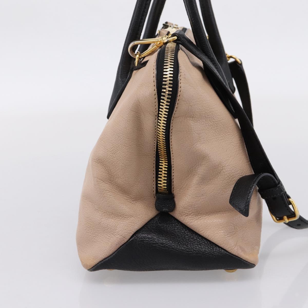 Miu Miu Hand Bag Leather 2way Beige Gold Tone Auth bs37100