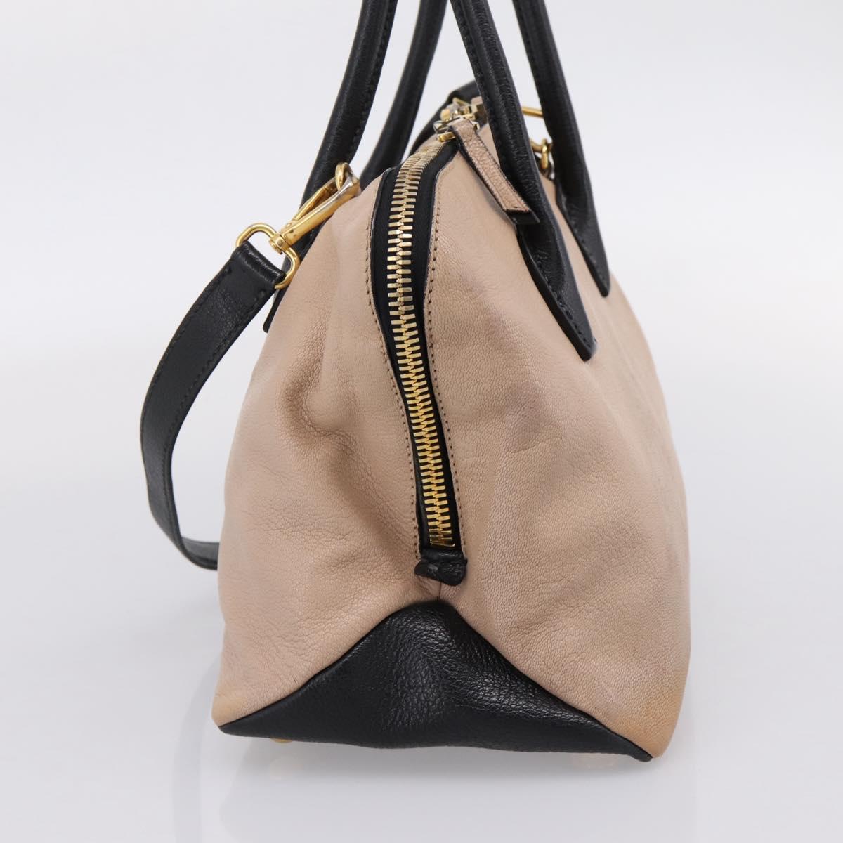 Miu Miu Hand Bag Leather 2way Beige Gold Tone Auth bs37100