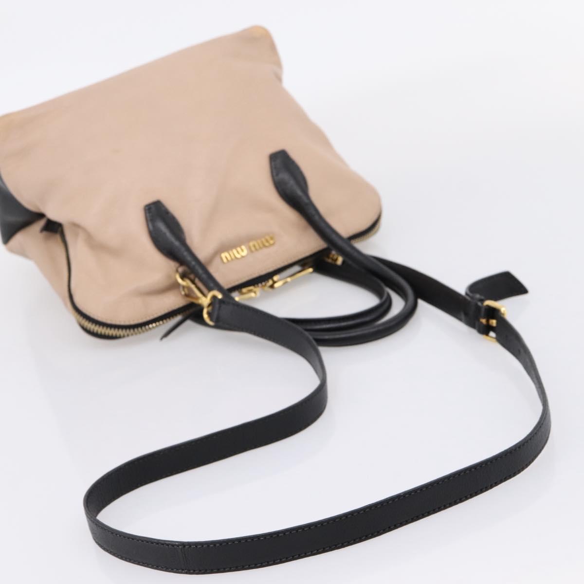 Miu Miu Hand Bag Leather 2way Beige Gold Tone Auth bs37100