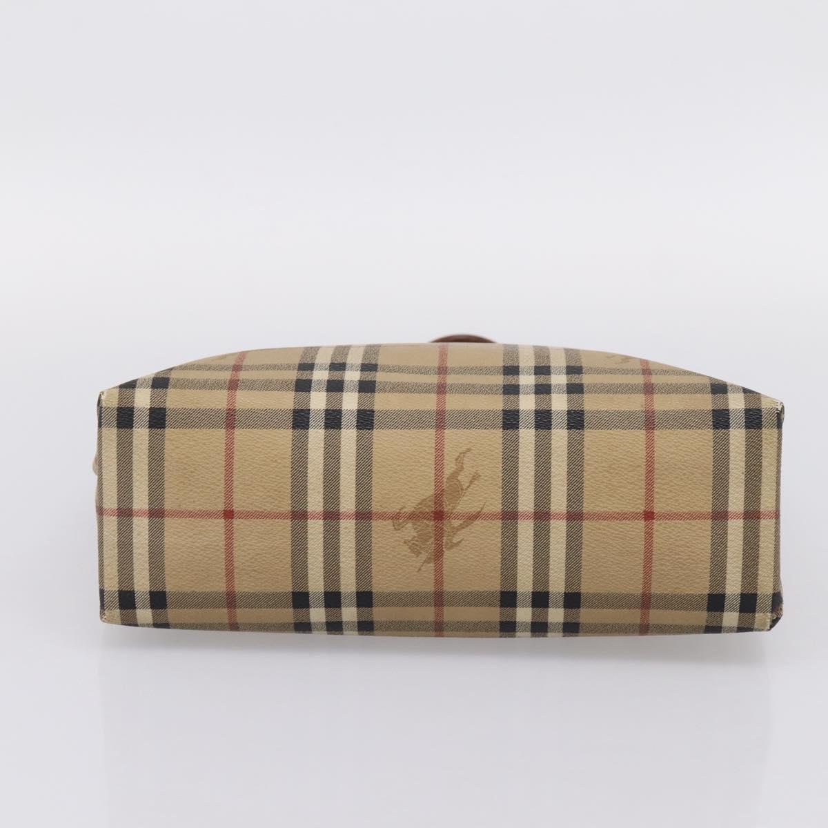 BURBERRY Nova Check Hand Bag PVC Leather Beige Auth bs37101