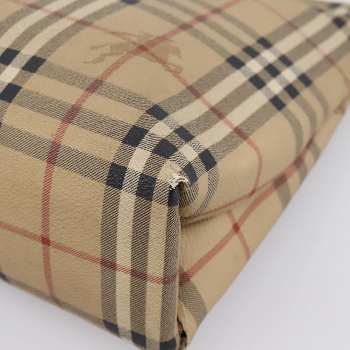 BURBERRY Nova Check Hand Bag PVC Leather Beige Auth bs37101