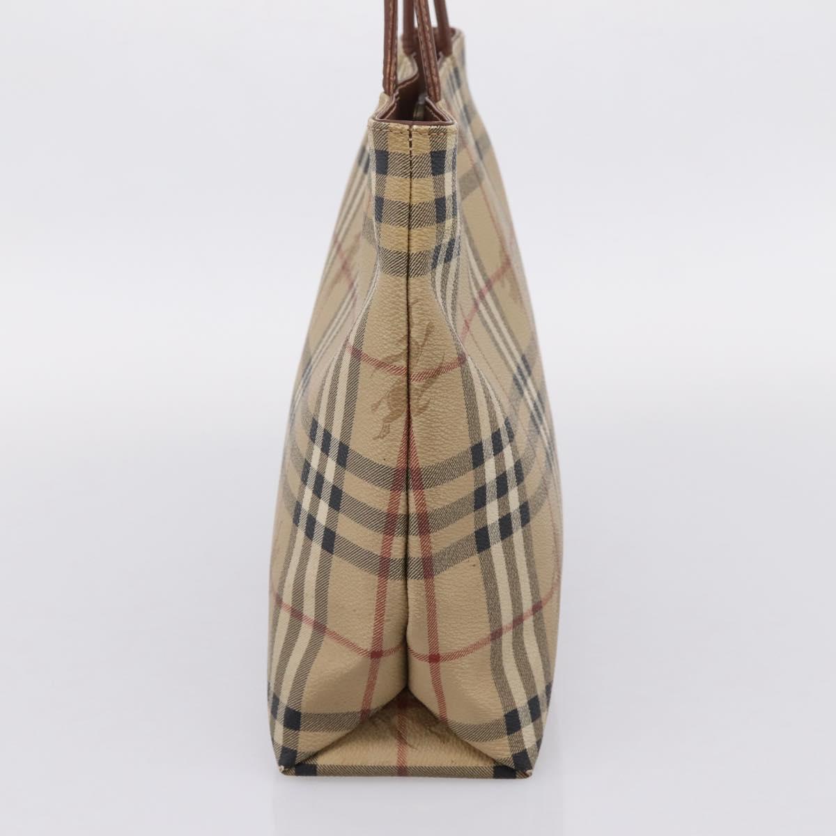 BURBERRY Nova Check Hand Bag PVC Leather Beige Auth bs37101
