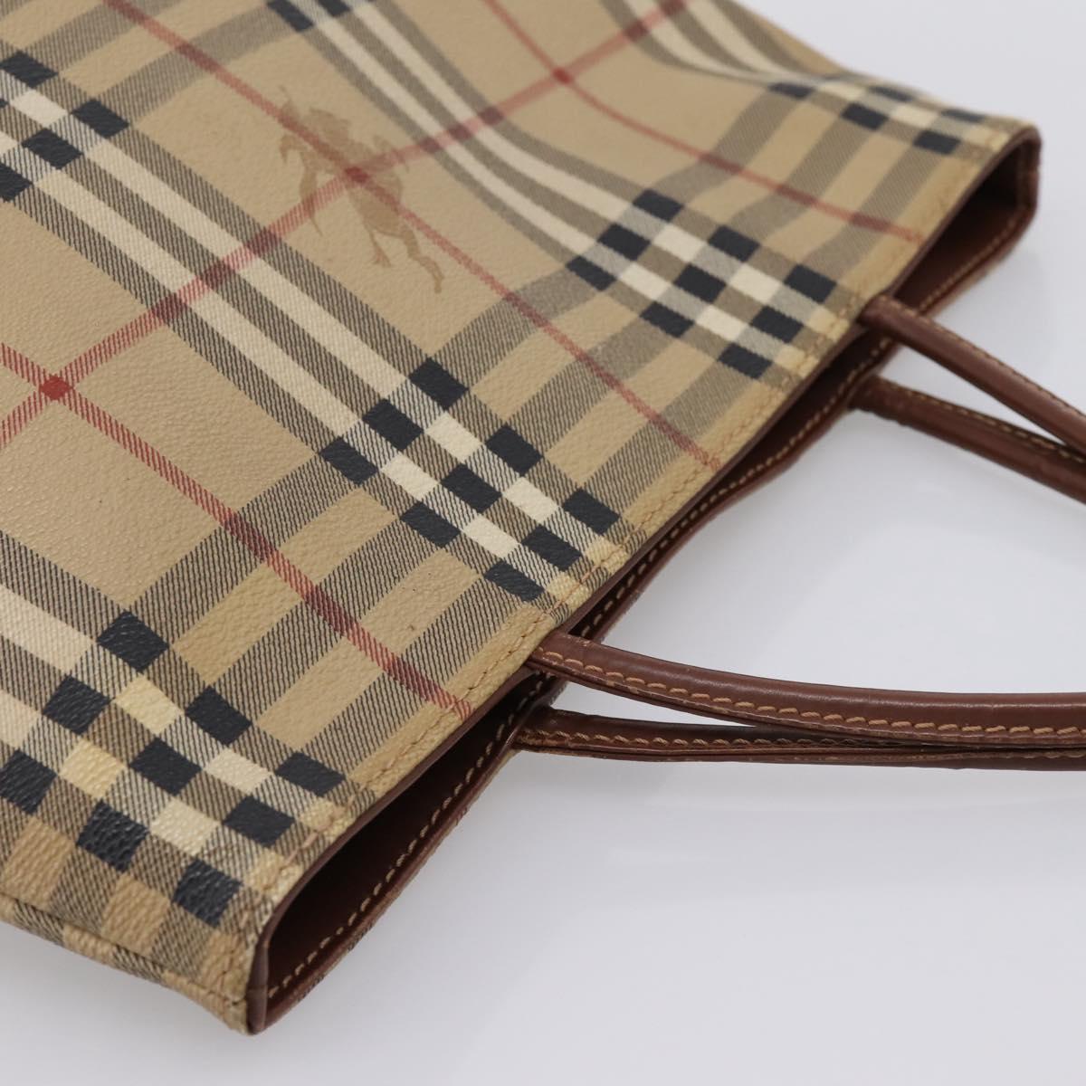 BURBERRY Nova Check Hand Bag PVC Leather Beige Auth bs37101