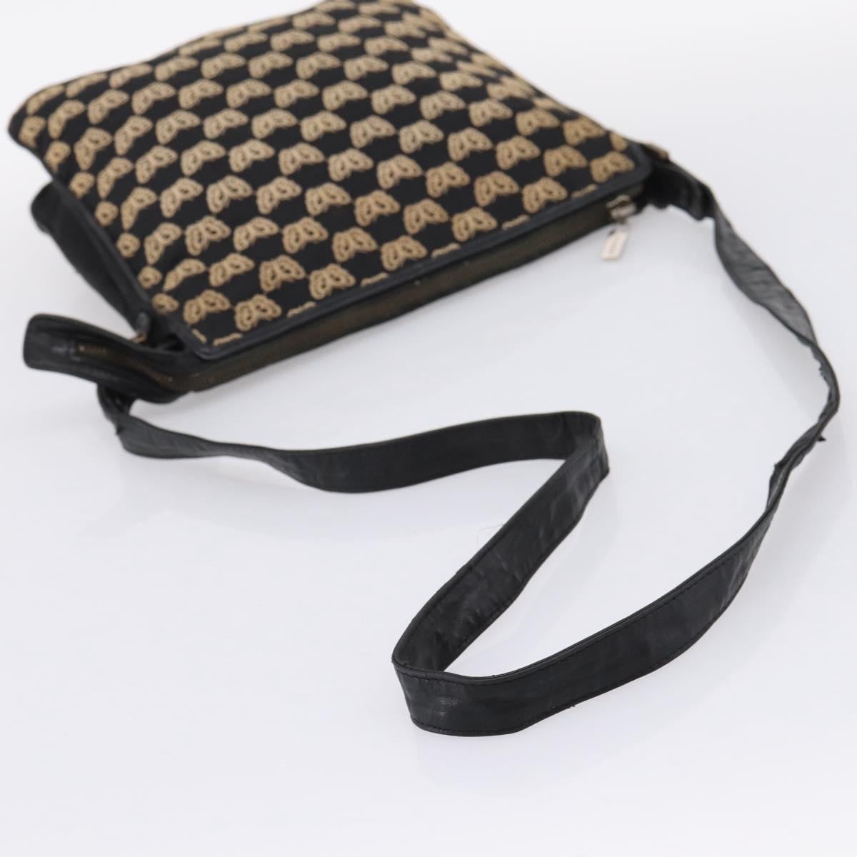 BOTTEGA VENETA Shoulder Bag Canvas Black Silver Auth bs37102