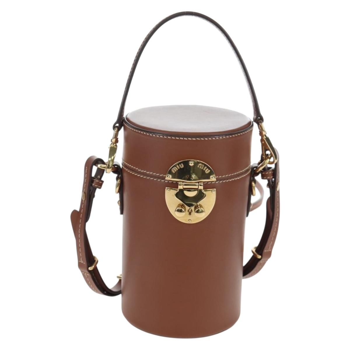 Miu Miu Hand Bag Leather 2way Brown Gold Tone Auth bs37103M