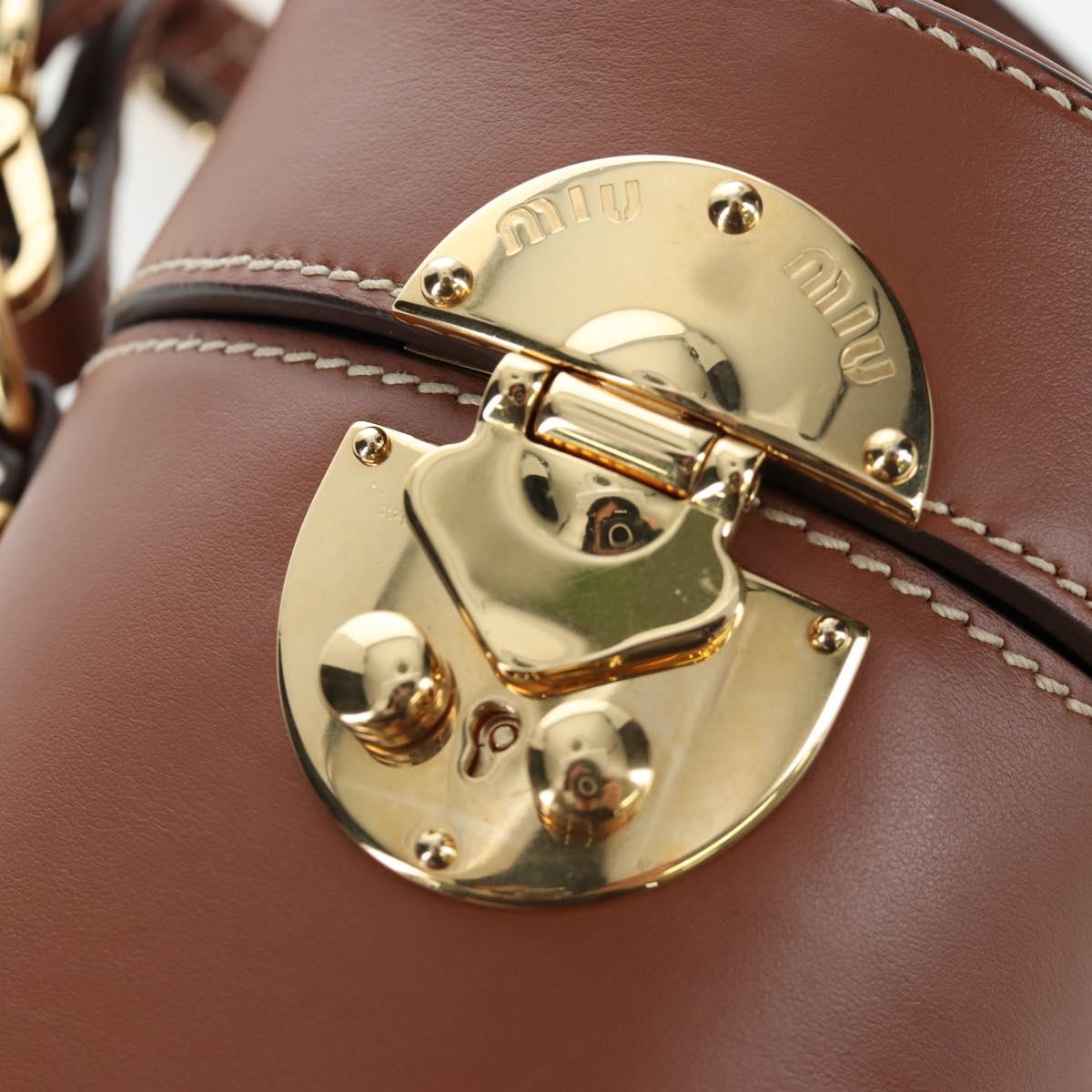 Miu Miu Hand Bag Leather 2way Brown Gold Tone Auth bs37103M