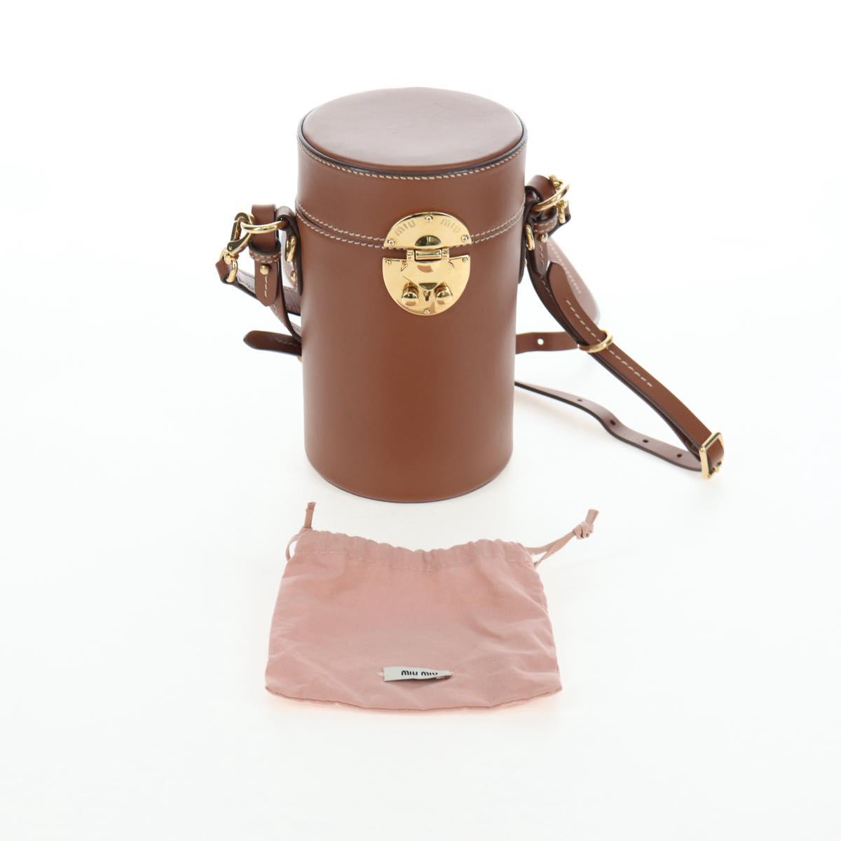 Miu Miu Hand Bag Leather 2way Brown Gold Tone Auth bs37103M