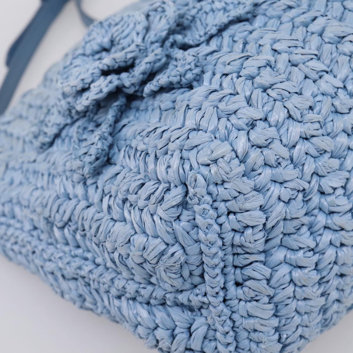 Miu Miu Shoulder Bag Raffia Blue Silver Auth bs37118A