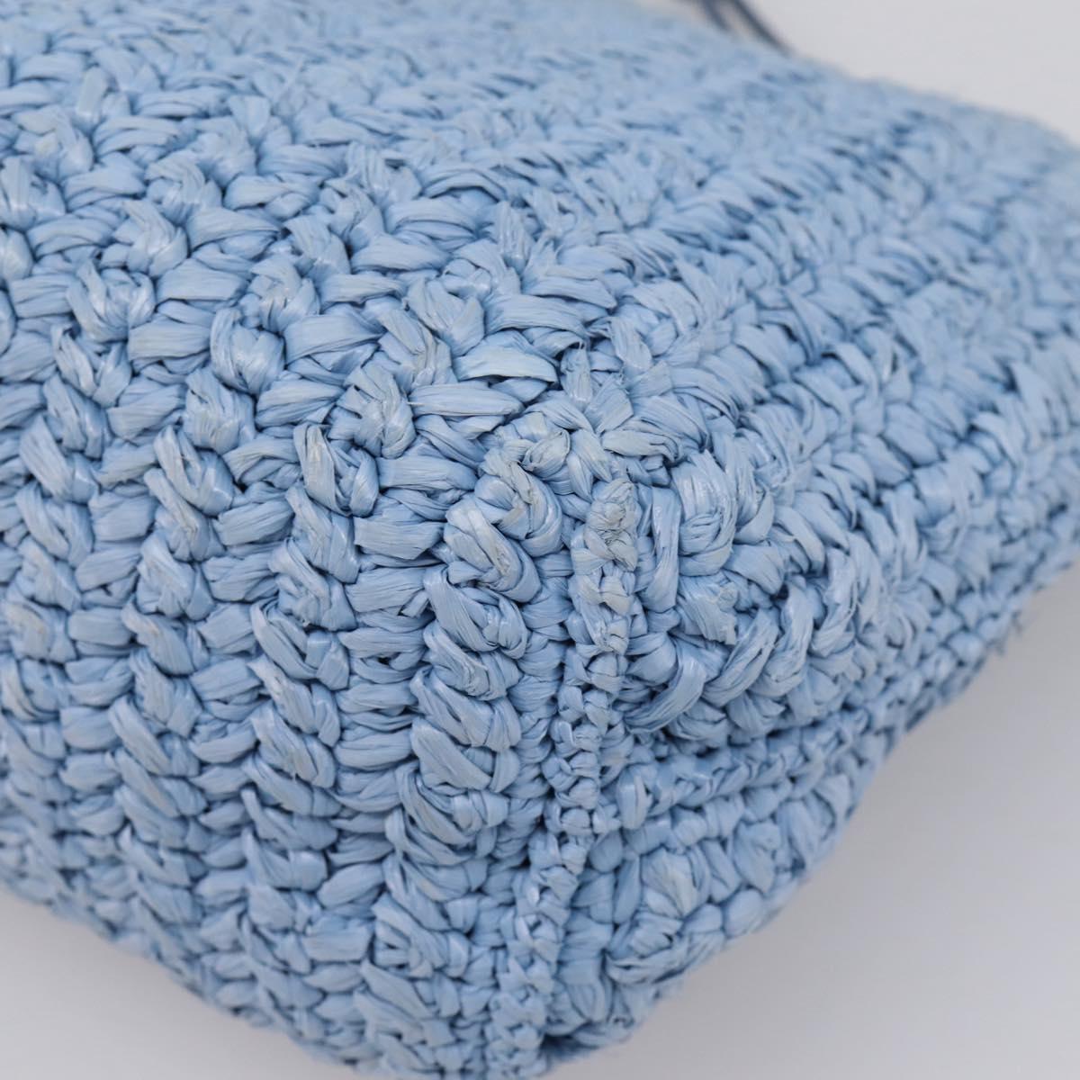 Miu Miu Shoulder Bag Raffia Blue Silver Auth bs37118A