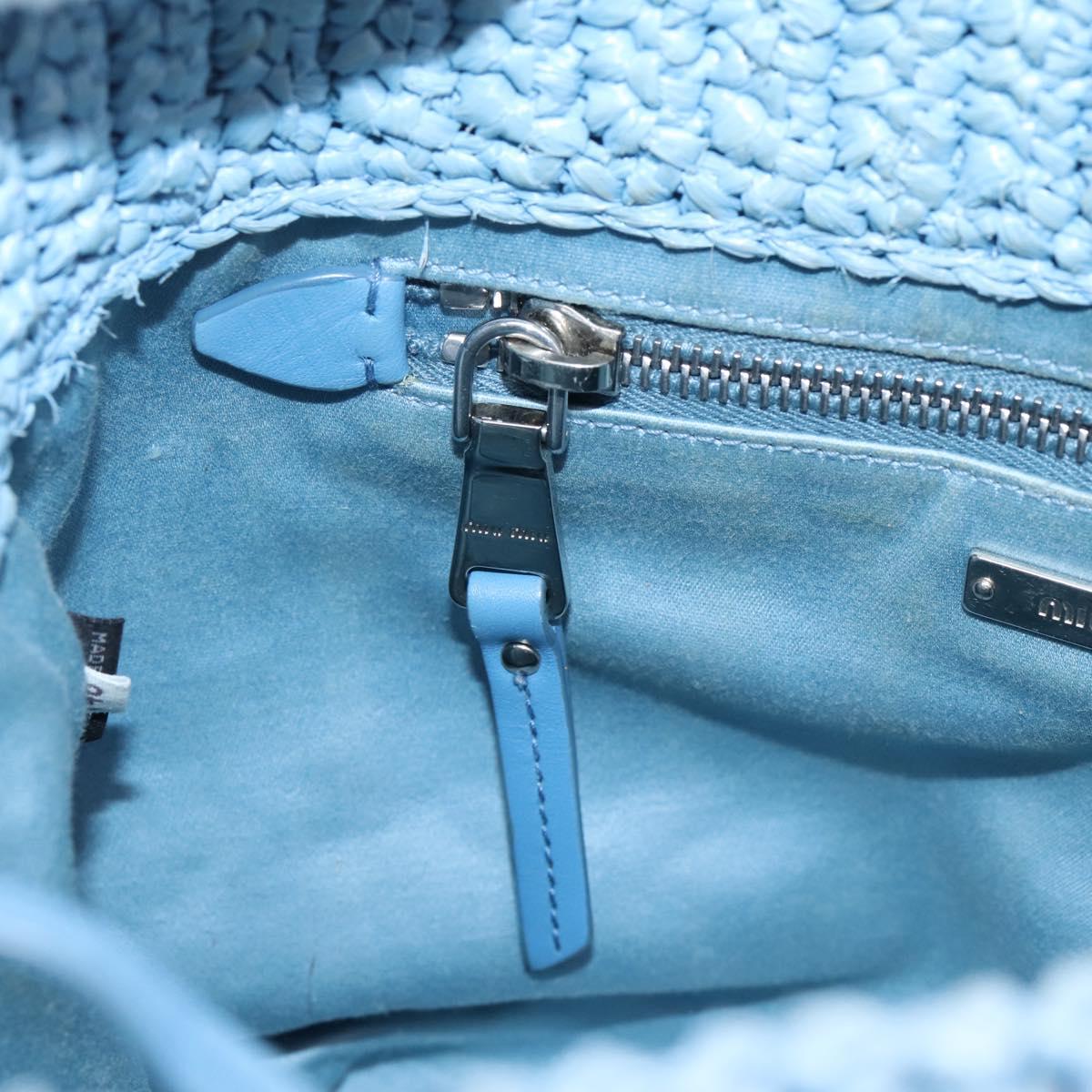 Miu Miu Shoulder Bag Raffia Blue Silver Auth bs37118A