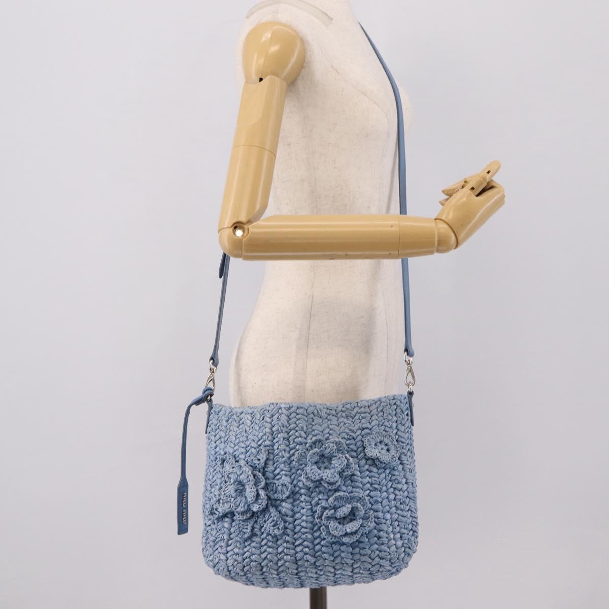 Miu Miu Shoulder Bag Raffia Blue Silver Auth bs37118A