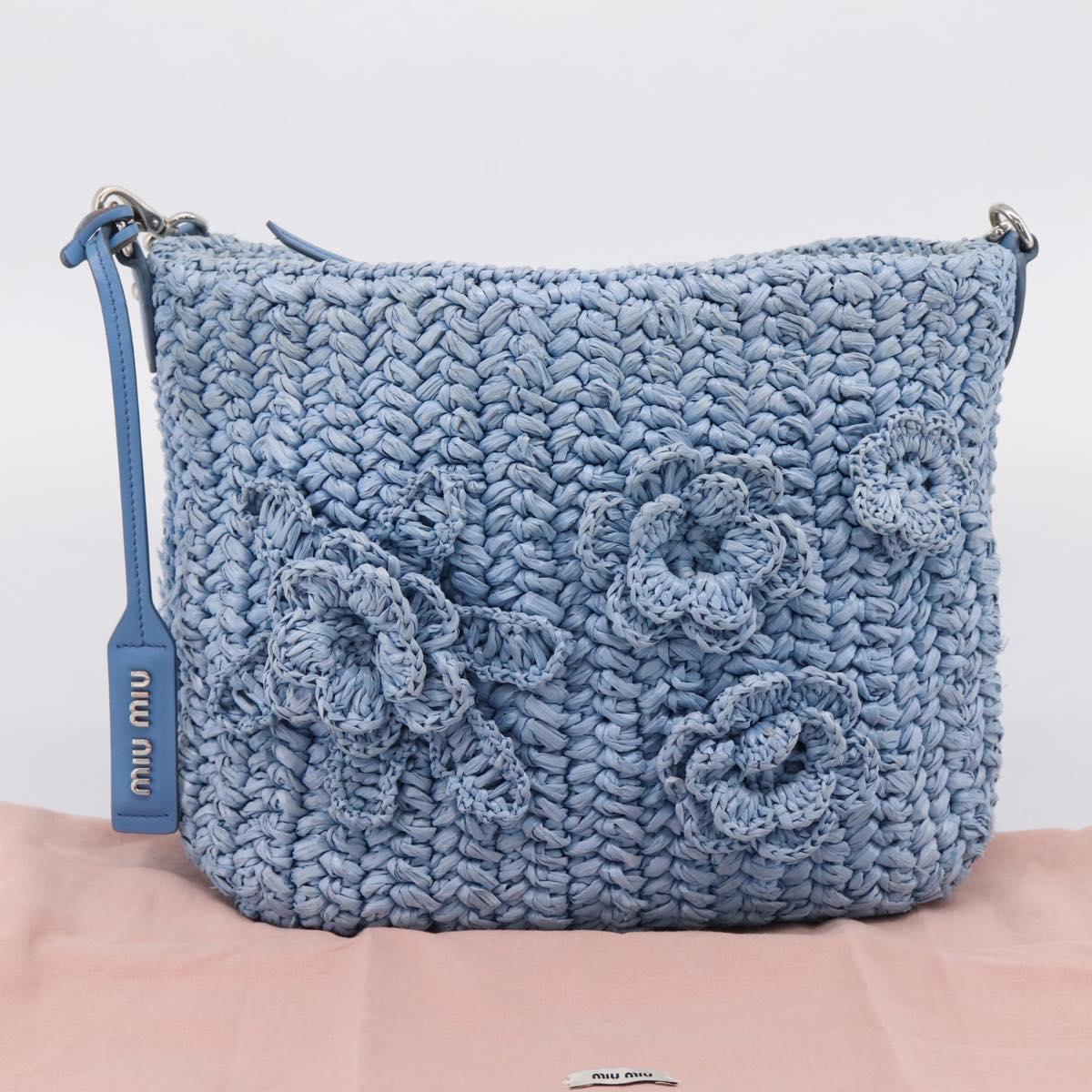 Miu Miu Shoulder Bag Raffia Blue Silver Auth bs37118A