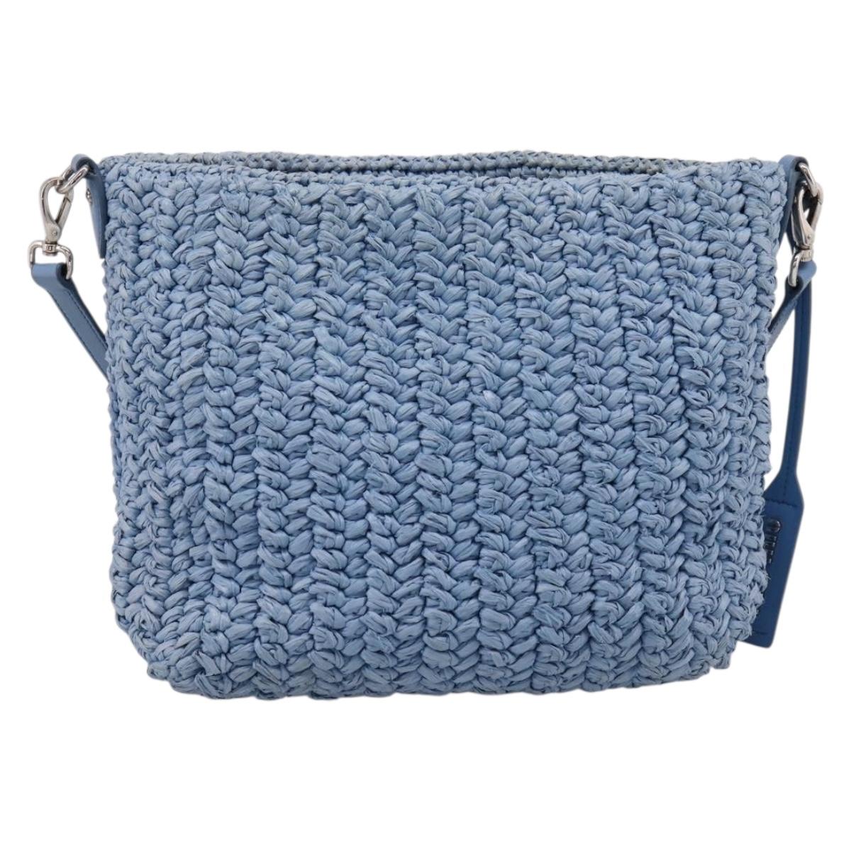 Miu Miu Shoulder Bag Raffia Blue Silver Auth bs37118A