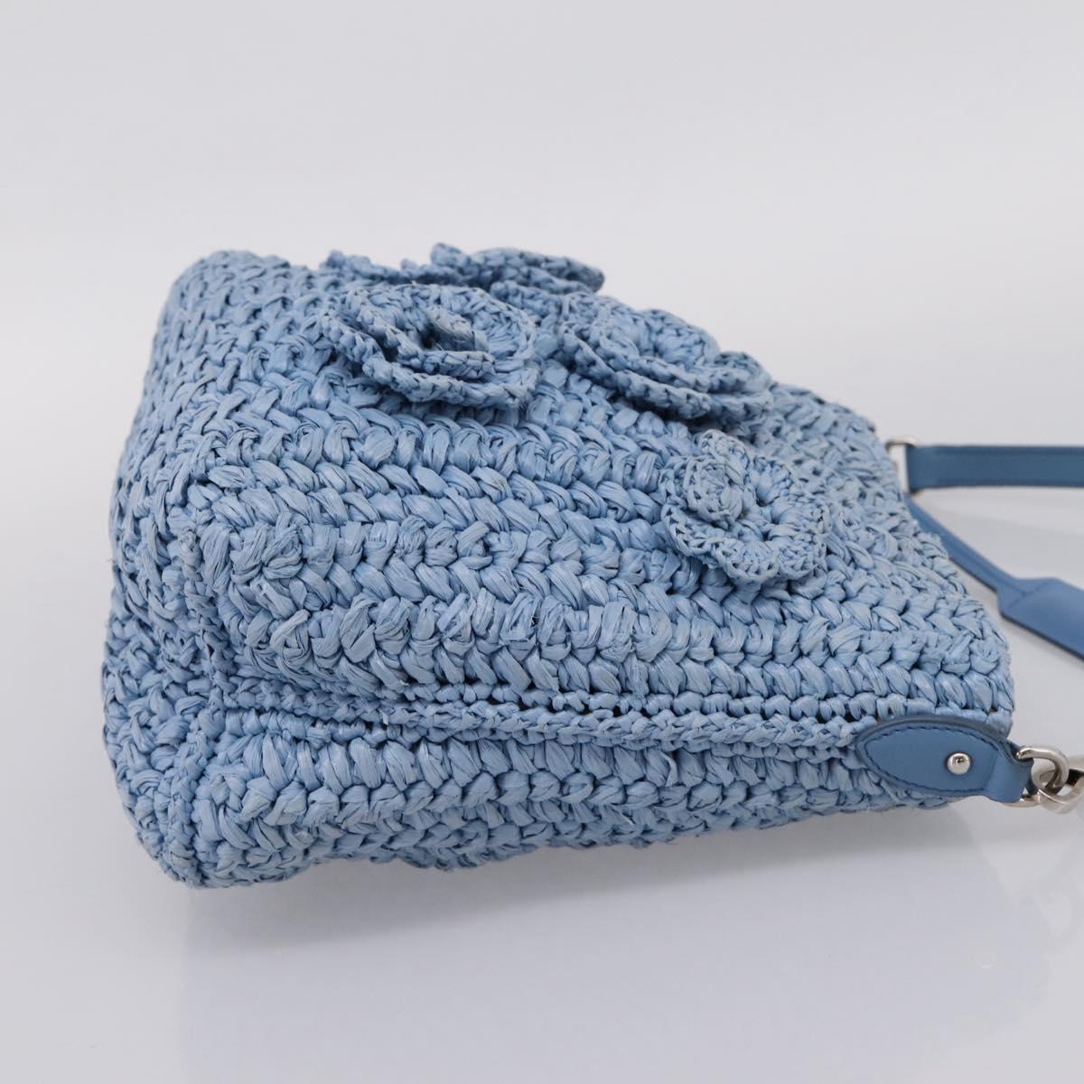 Miu Miu Shoulder Bag Raffia Blue Silver Auth bs37118A