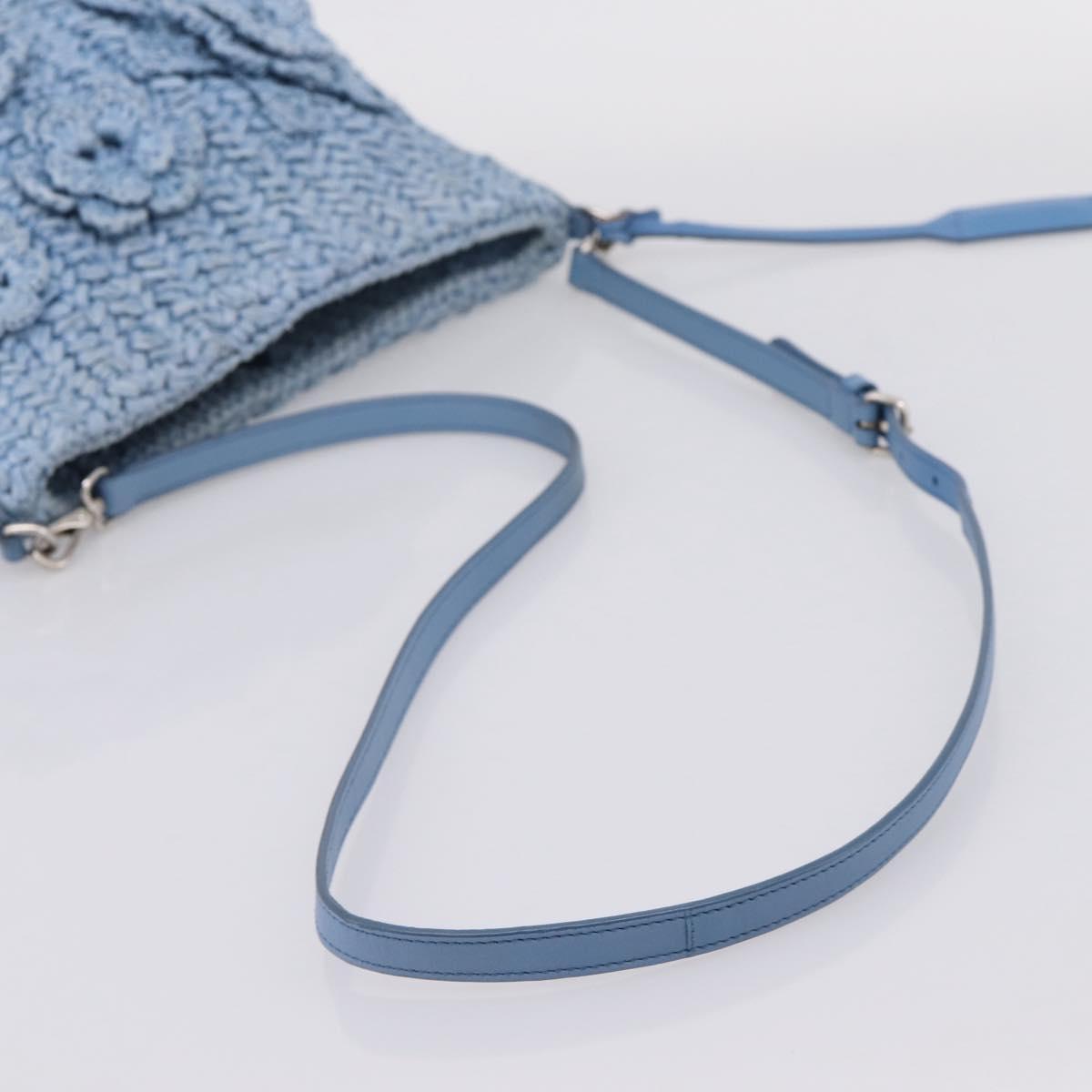 Miu Miu Shoulder Bag Raffia Blue Silver Auth bs37118A