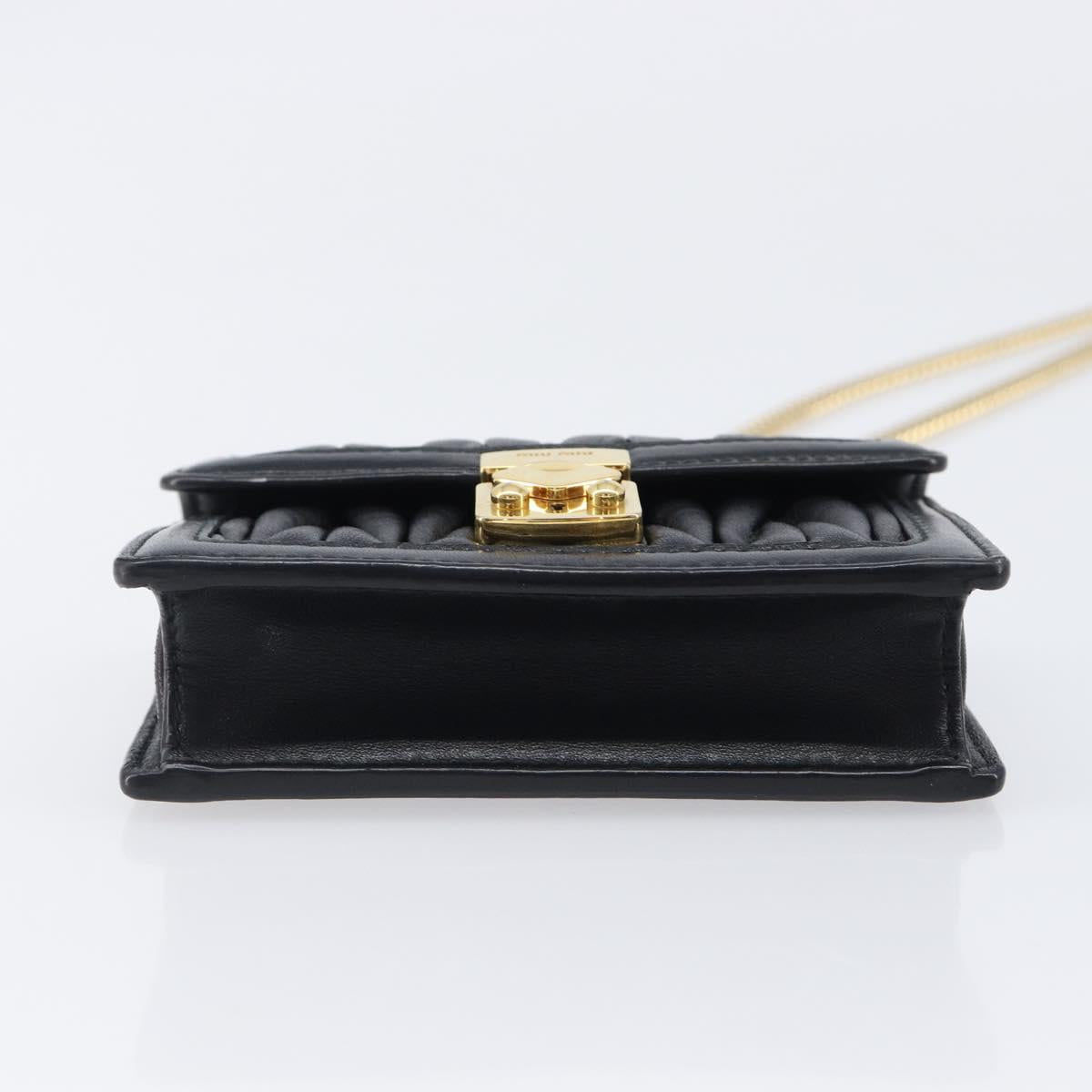 Miu Miu Matelasse Chain Shoulder Pouch Leather Black Gold Tone Auth bs37119V