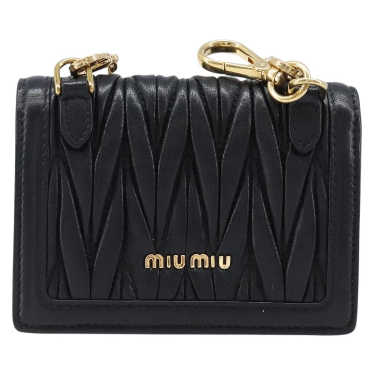 Miu Miu Matelasse Chain Shoulder Pouch Leather Black Gold Tone Auth bs37119V