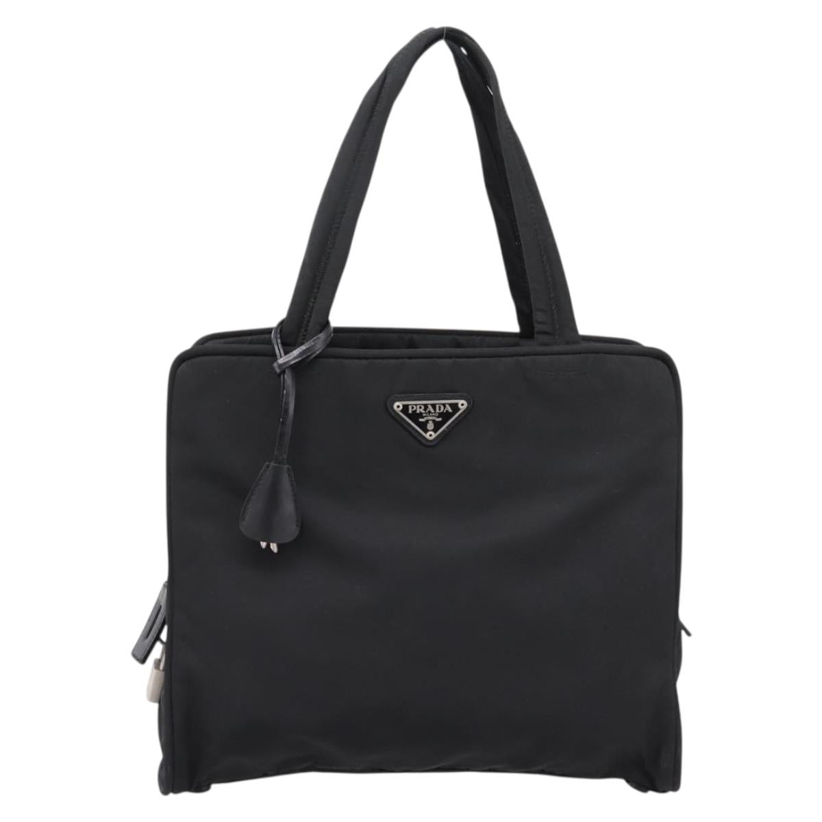 PRADA Hand Bag Nylon Black Silver Auth bs37120
