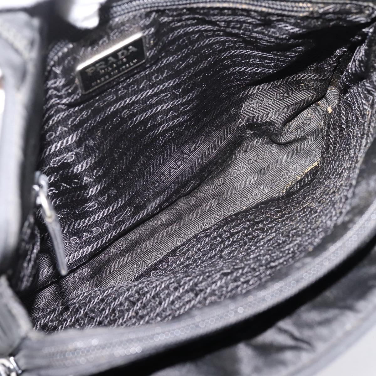 PRADA Hand Bag Nylon Black Silver Auth bs37120
