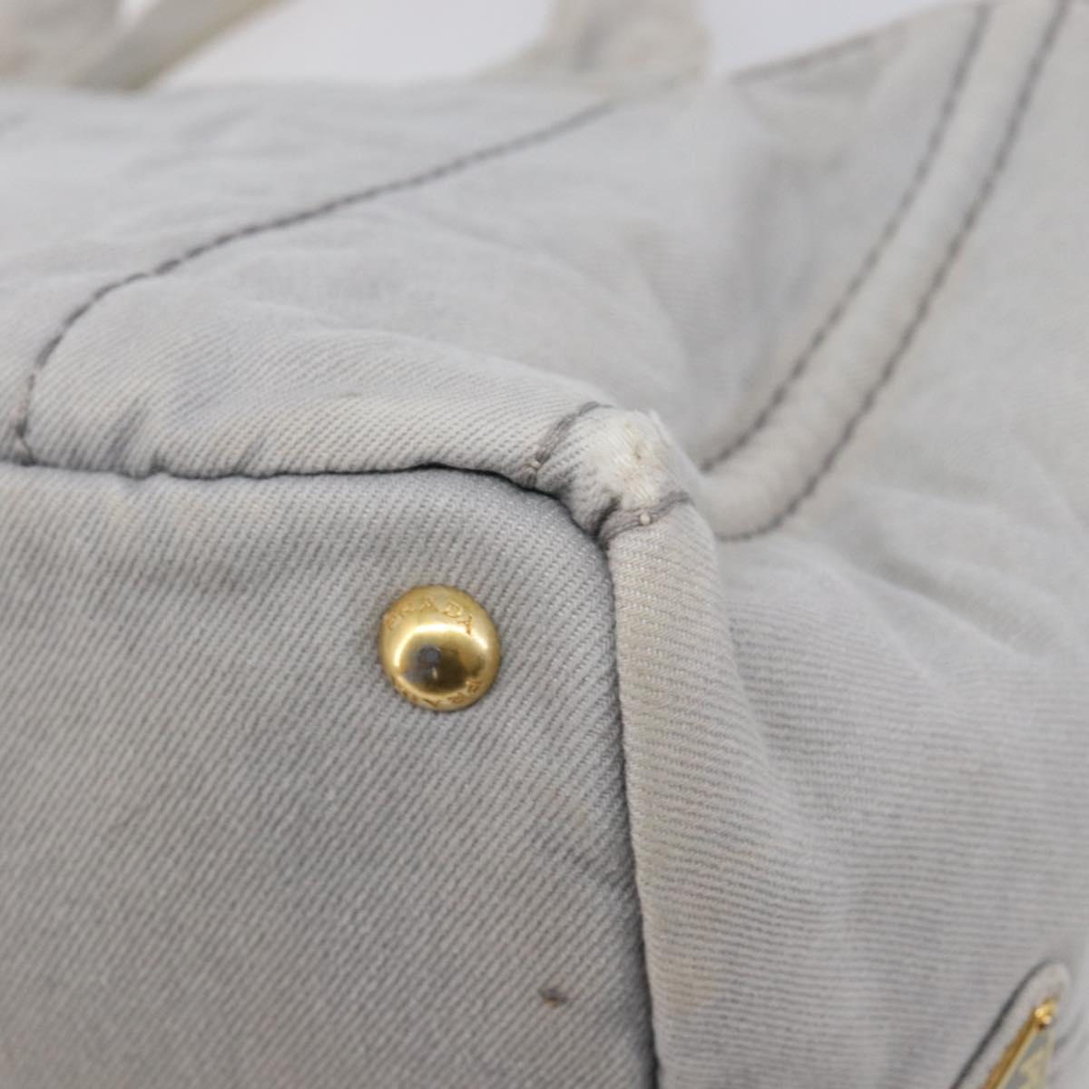 PRADA Canapa MM Hand Bag Canvas Light Blue Gold Tone Auth bs37121