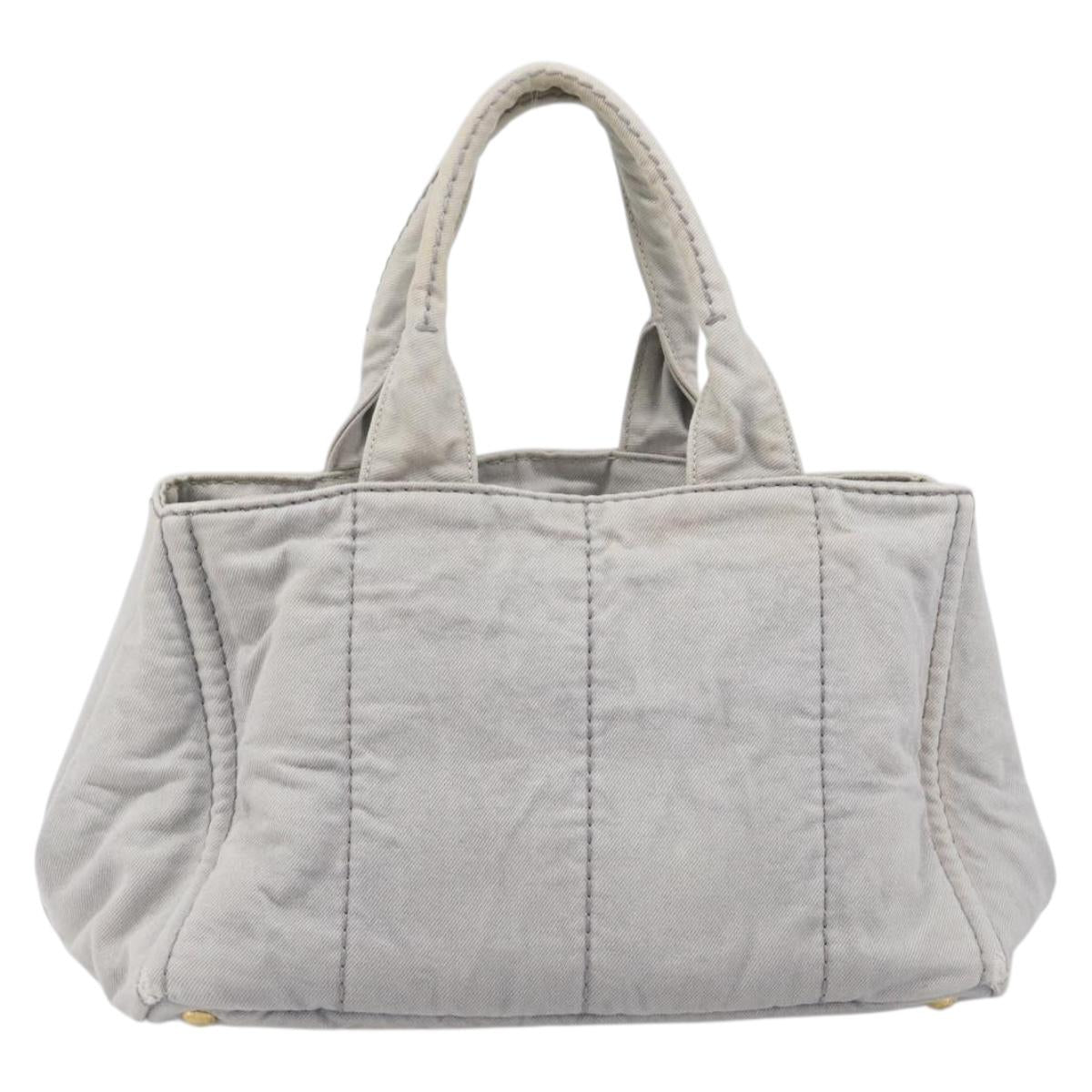 PRADA Canapa MM Hand Bag Canvas Light Blue Gold Tone Auth bs37121