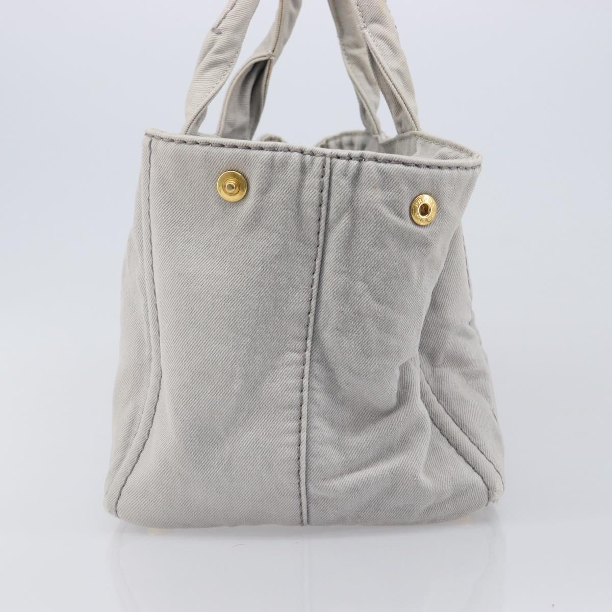 PRADA Canapa MM Hand Bag Canvas Light Blue Gold Tone Auth bs37121