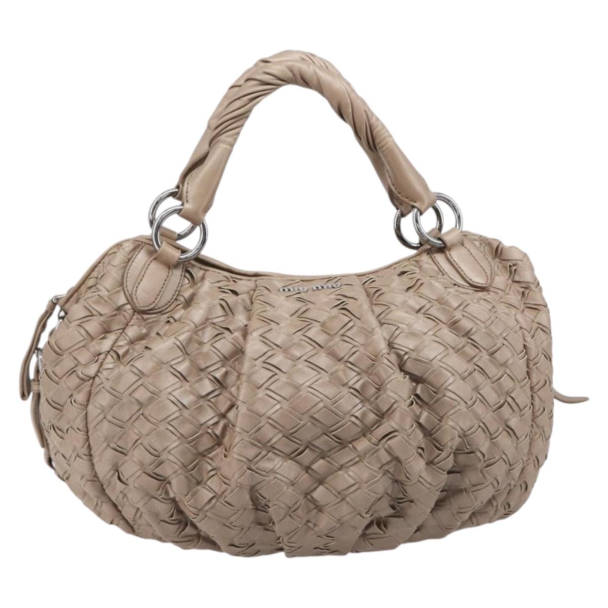 Miu Miu Hand Bag Leather Brown Silver Auth bs37122A