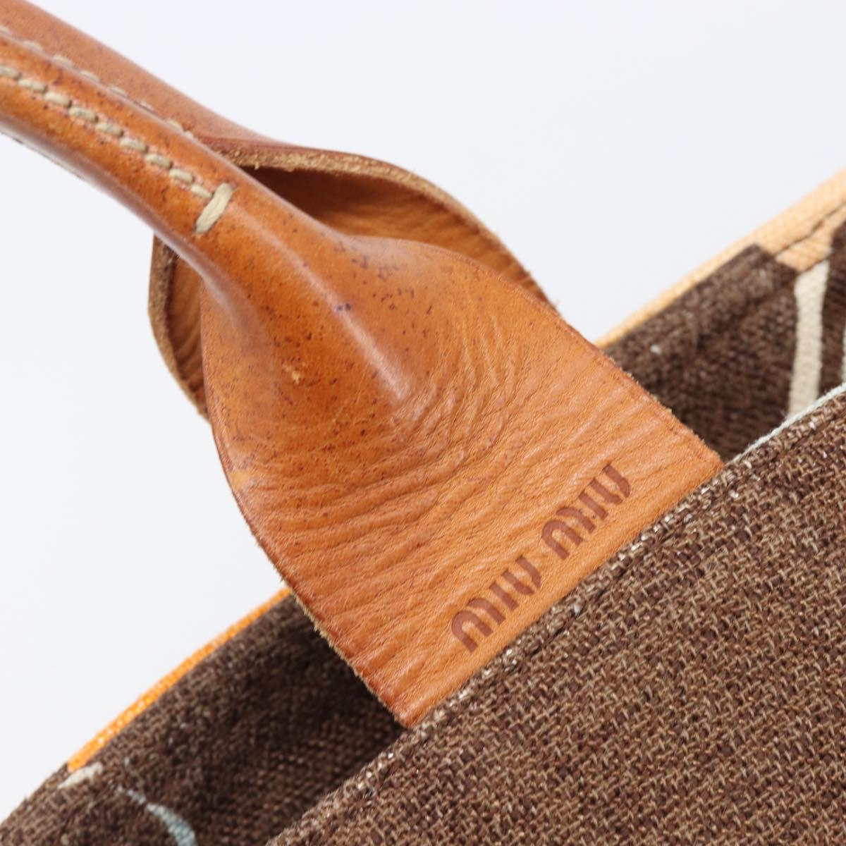 Miu Miu Tote Bag Canvas Brown Gold Tone Auth bs37123