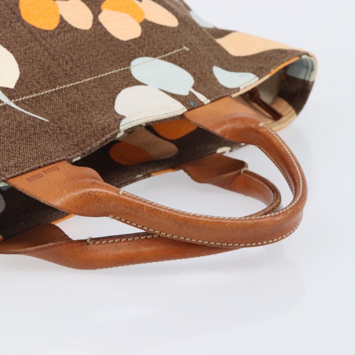 Miu Miu Tote Bag Canvas Brown Gold Tone Auth bs37123