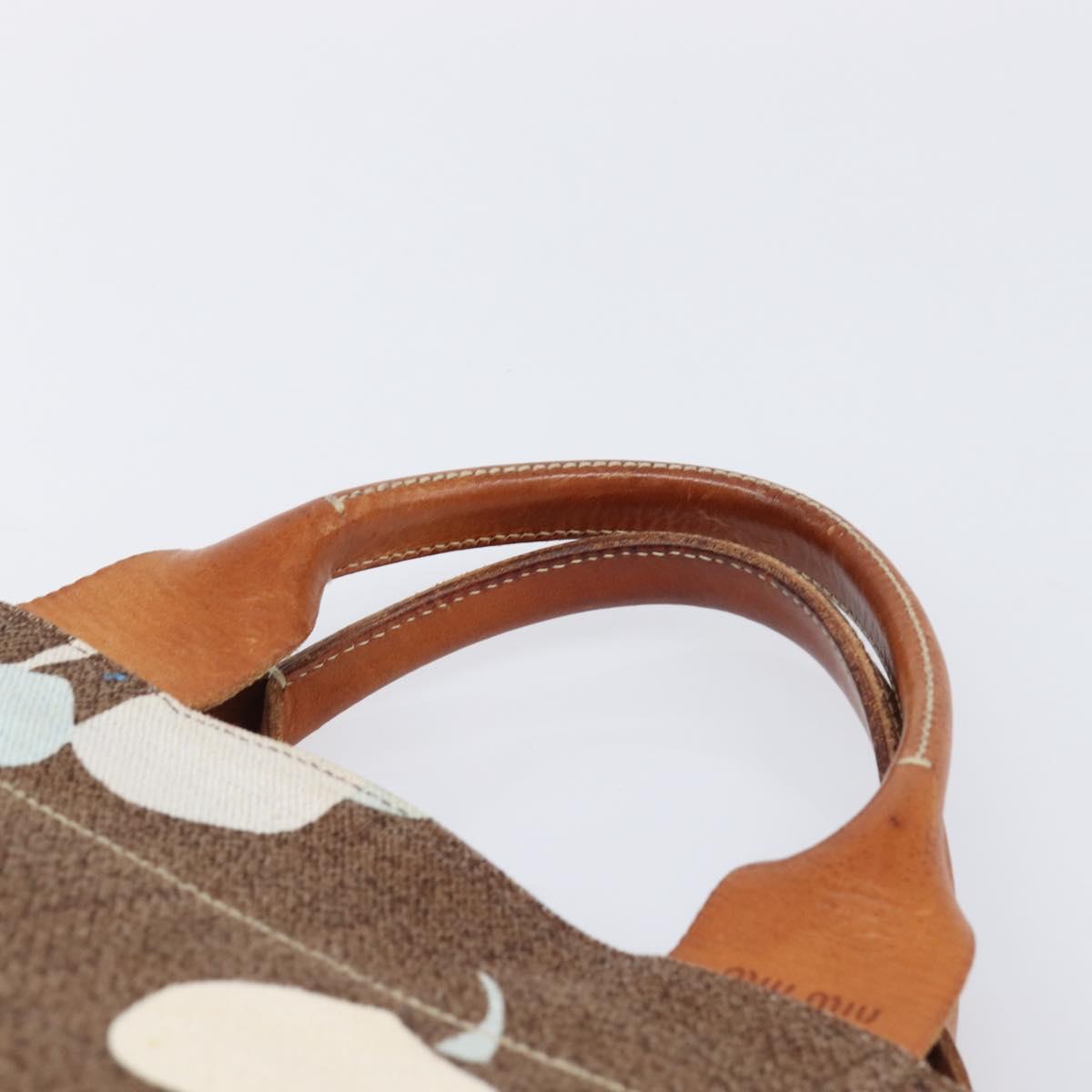 Miu Miu Tote Bag Canvas Brown Gold Tone Auth bs37123