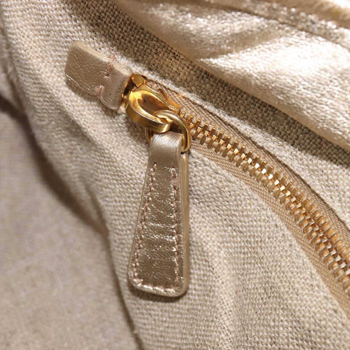 Miu Miu Matelasse Hand Bag Canvas Beige Gold Tone Auth bs37124