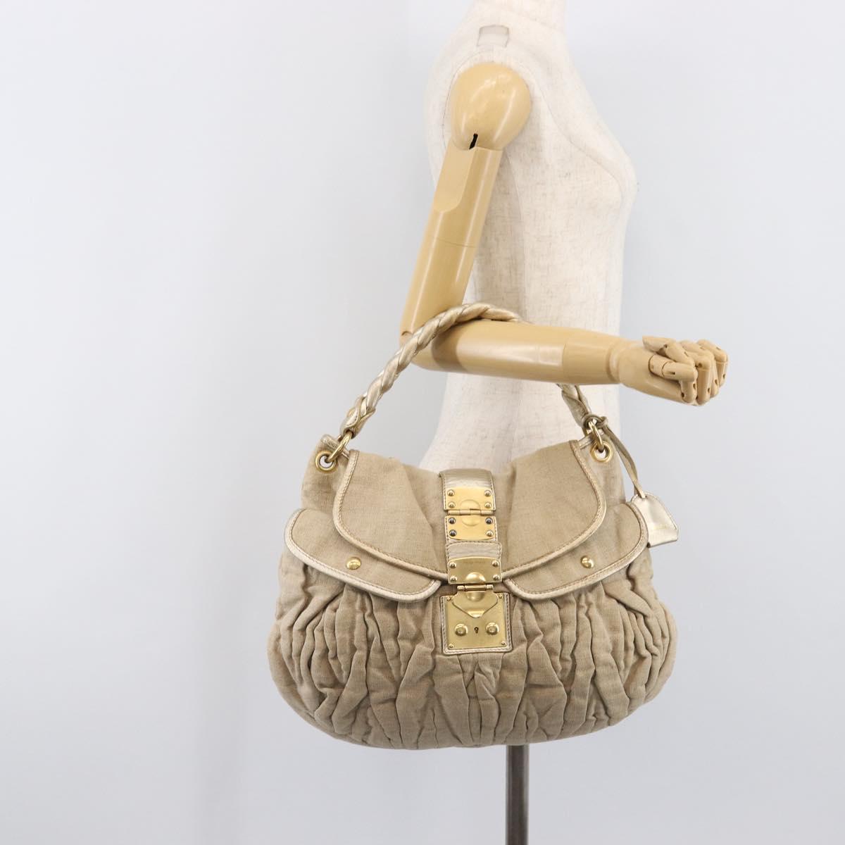 Miu Miu Matelasse Hand Bag Canvas Beige Gold Tone Auth bs37124