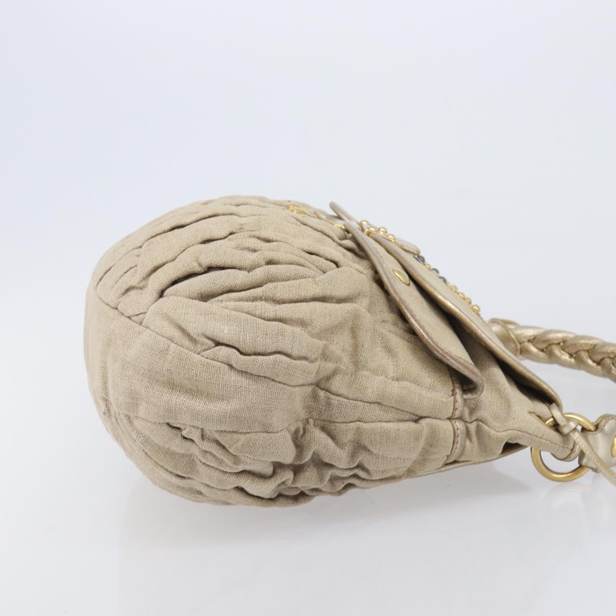 Miu Miu Matelasse Hand Bag Canvas Beige Gold Tone Auth bs37124