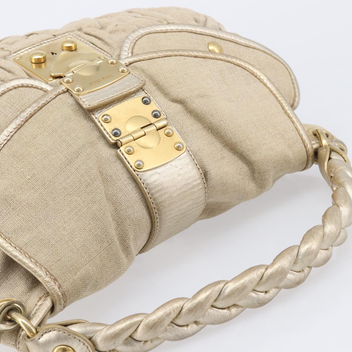 Miu Miu Matelasse Hand Bag Canvas Beige Gold Tone Auth bs37124