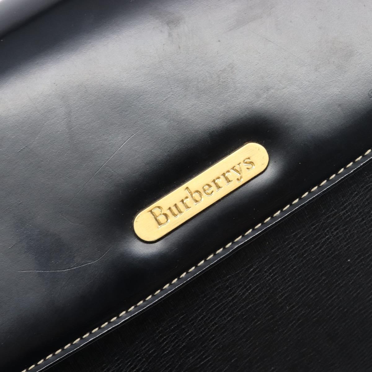 Burberrys Hand Bag Leather 2way Black Gold Tone Auth bs37125