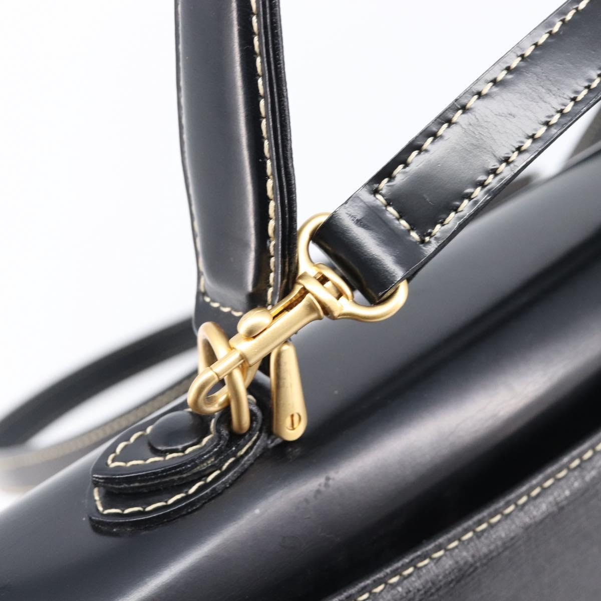 Burberrys Hand Bag Leather 2way Black Gold Tone Auth bs37125