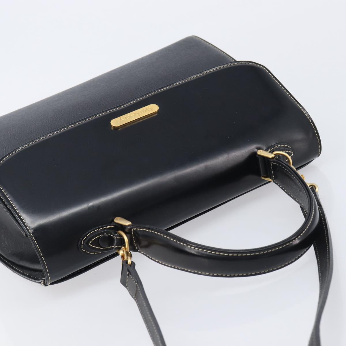 Burberrys Hand Bag Leather 2way Black Gold Tone Auth bs37125