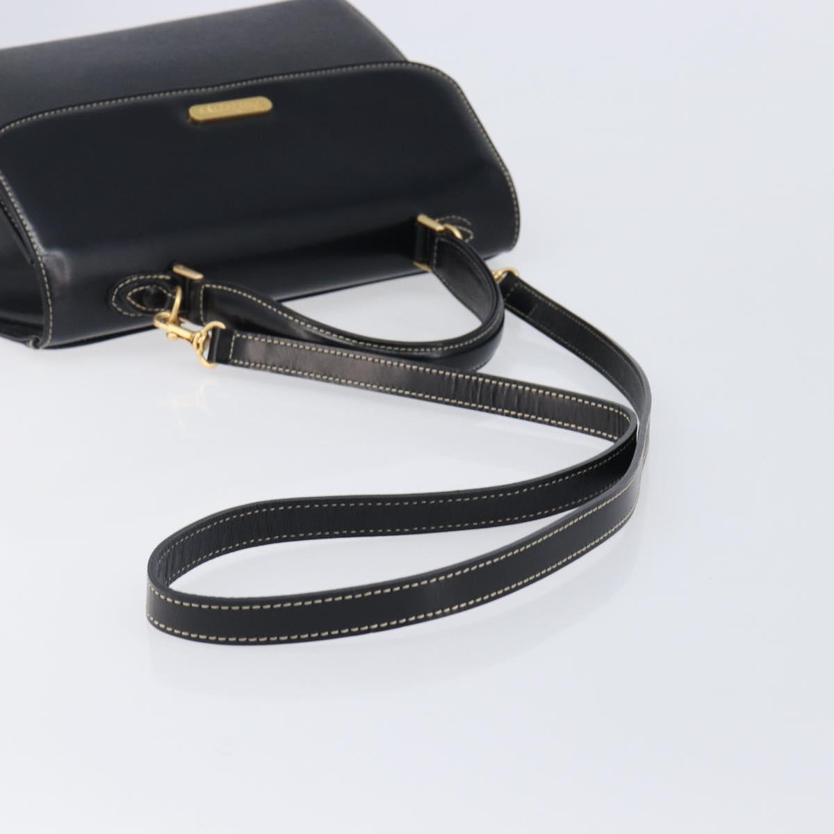 Burberrys Hand Bag Leather 2way Black Gold Tone Auth bs37125
