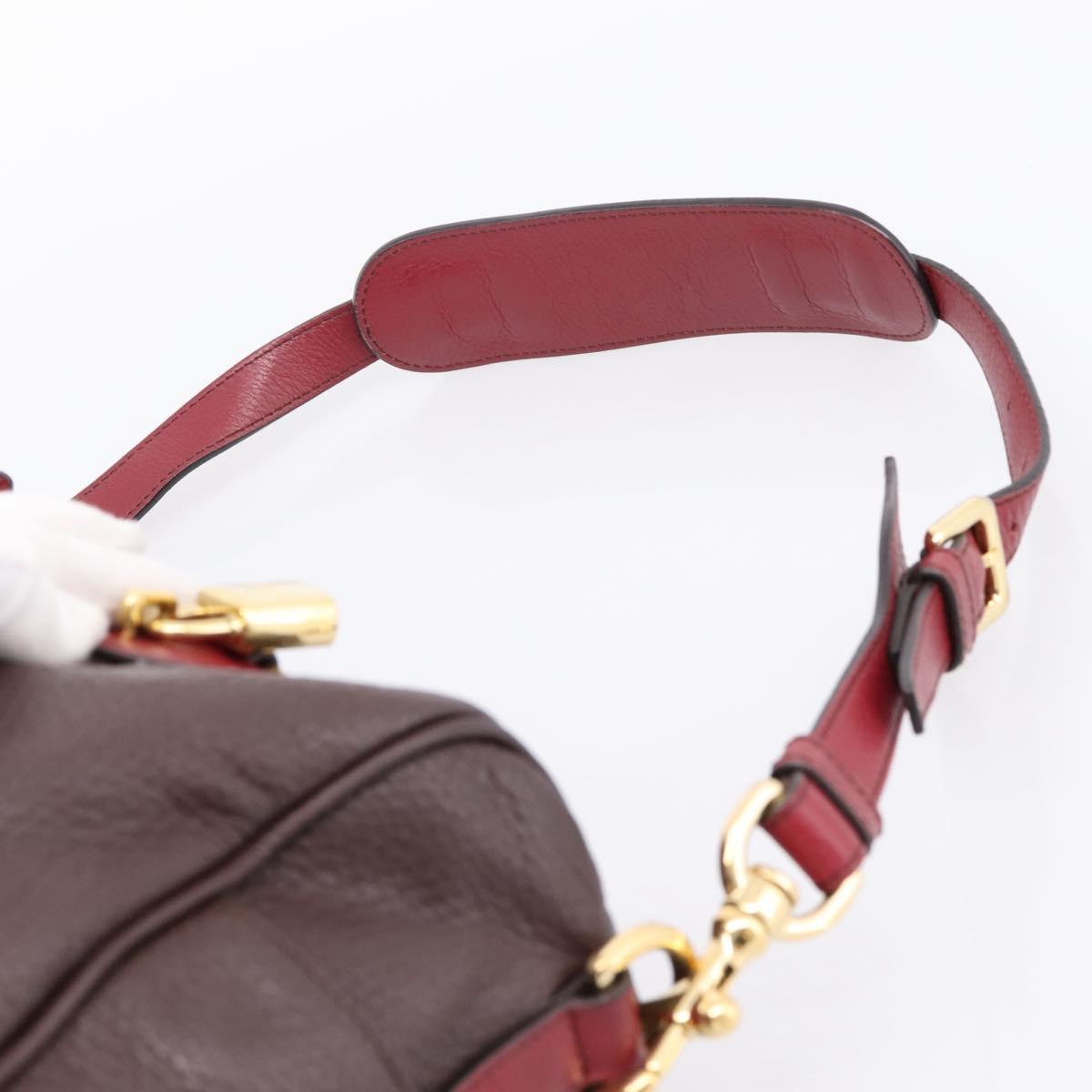 LOEWE Hand Bag Leather 2way Bordeaux Gold Tone Auth bs37128A