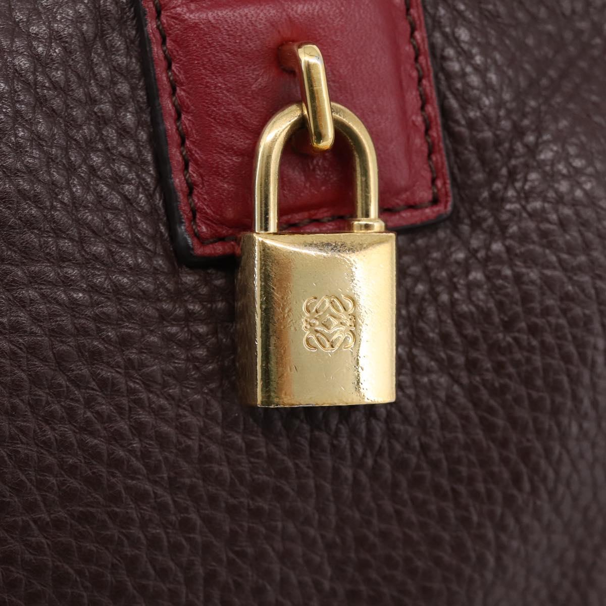 LOEWE Hand Bag Leather 2way Bordeaux Gold Tone Auth bs37128A