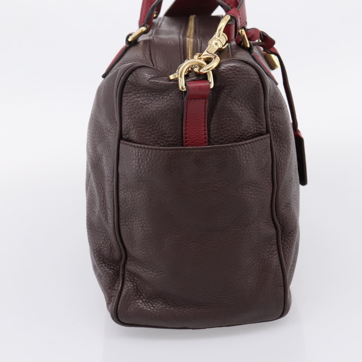 LOEWE Hand Bag Leather 2way Bordeaux Gold Tone Auth bs37128A