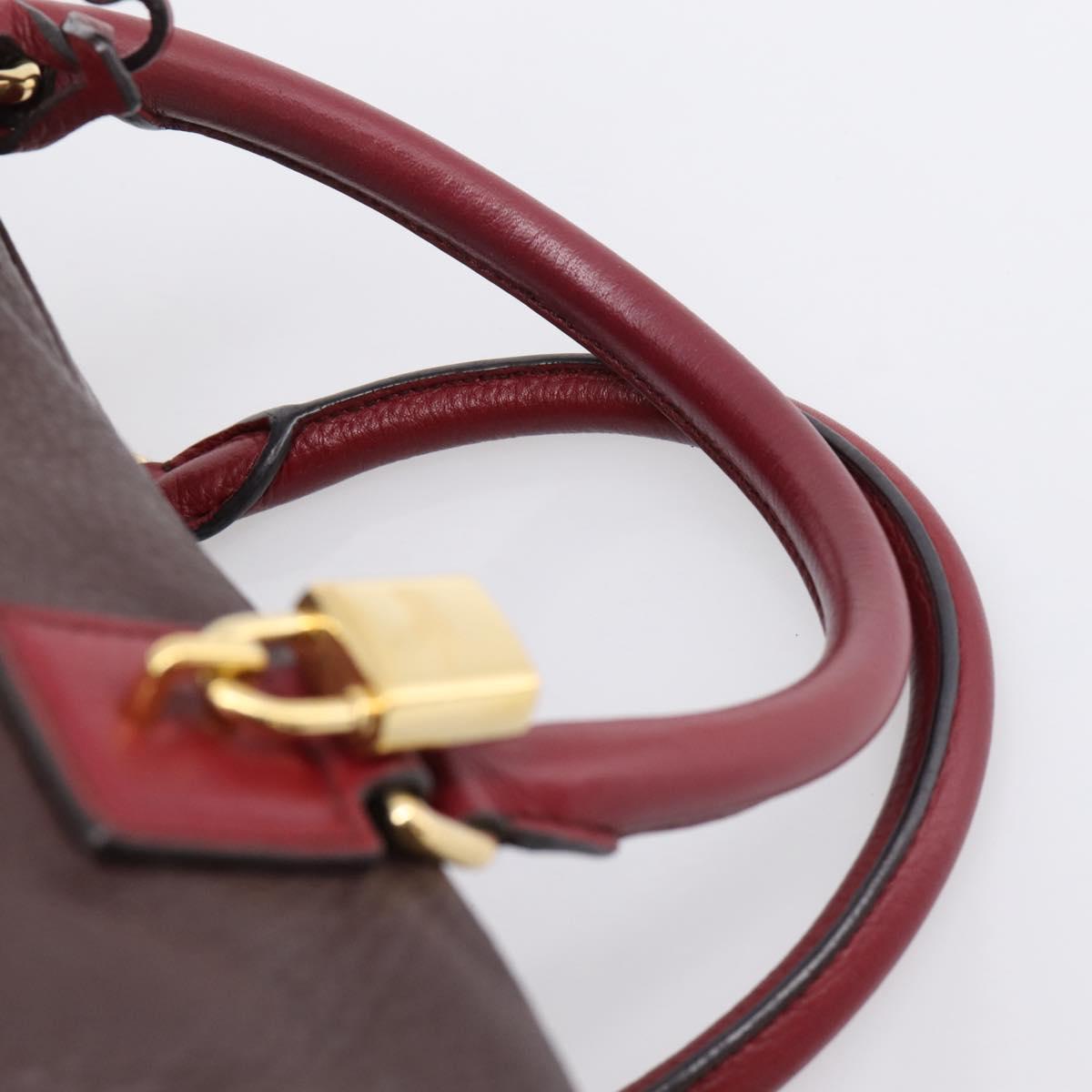 LOEWE Hand Bag Leather 2way Bordeaux Gold Tone Auth bs37128A
