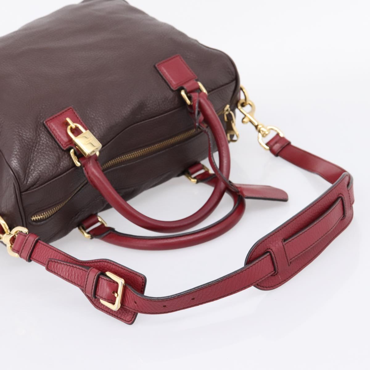 LOEWE Hand Bag Leather 2way Bordeaux Gold Tone Auth bs37128A