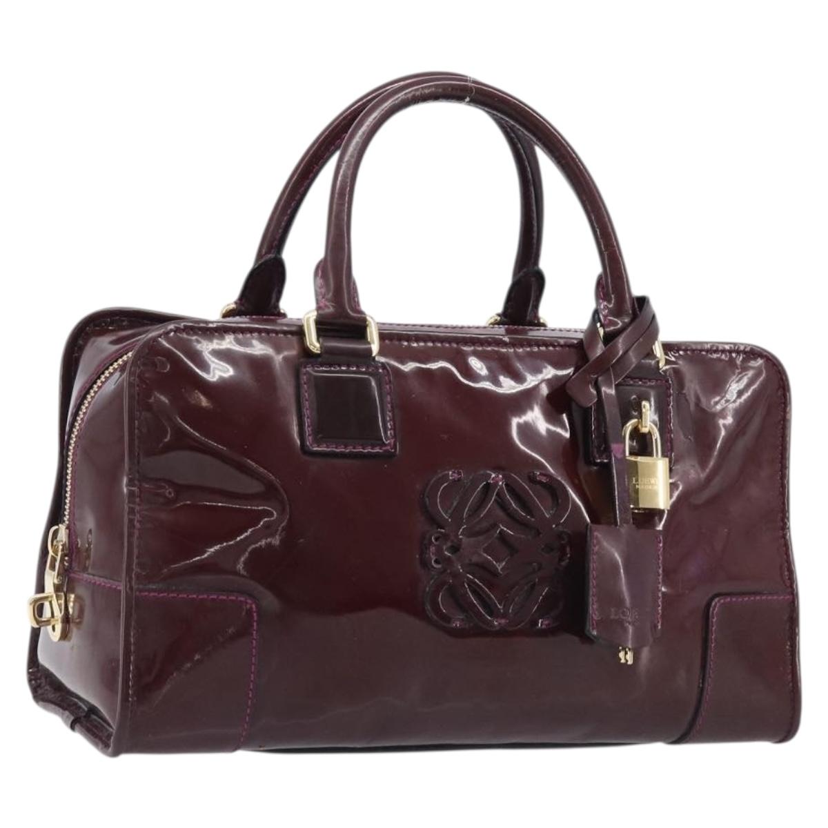 LOEWE Amazona 28 Hand Bag Patent Bordeaux Gold Tone Auth bs37131