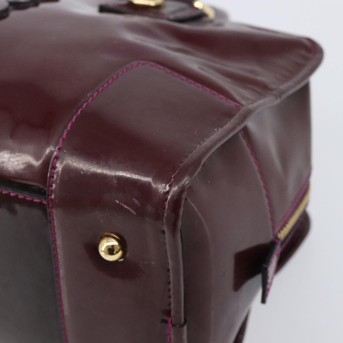 LOEWE Amazona 28 Hand Bag Patent Bordeaux Gold Tone Auth bs37131