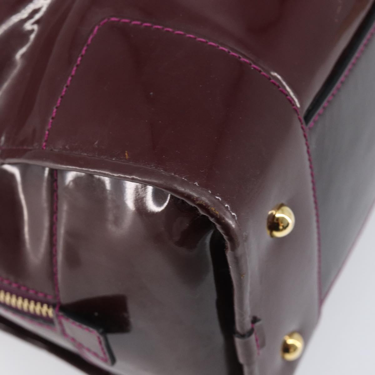 LOEWE Amazona 28 Hand Bag Patent Bordeaux Gold Tone Auth bs37131